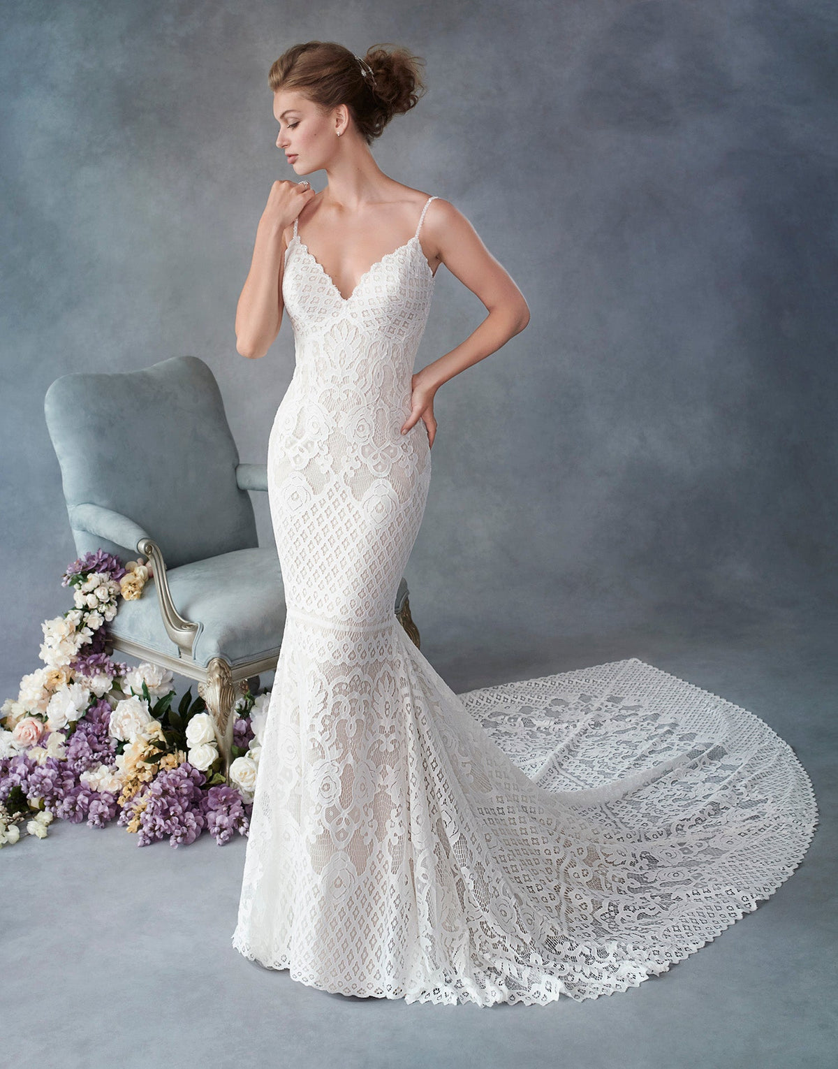 Kenneth L Robe Robe Romane – Boho chic avec traîne en pointe | Mariage Rive-Sud