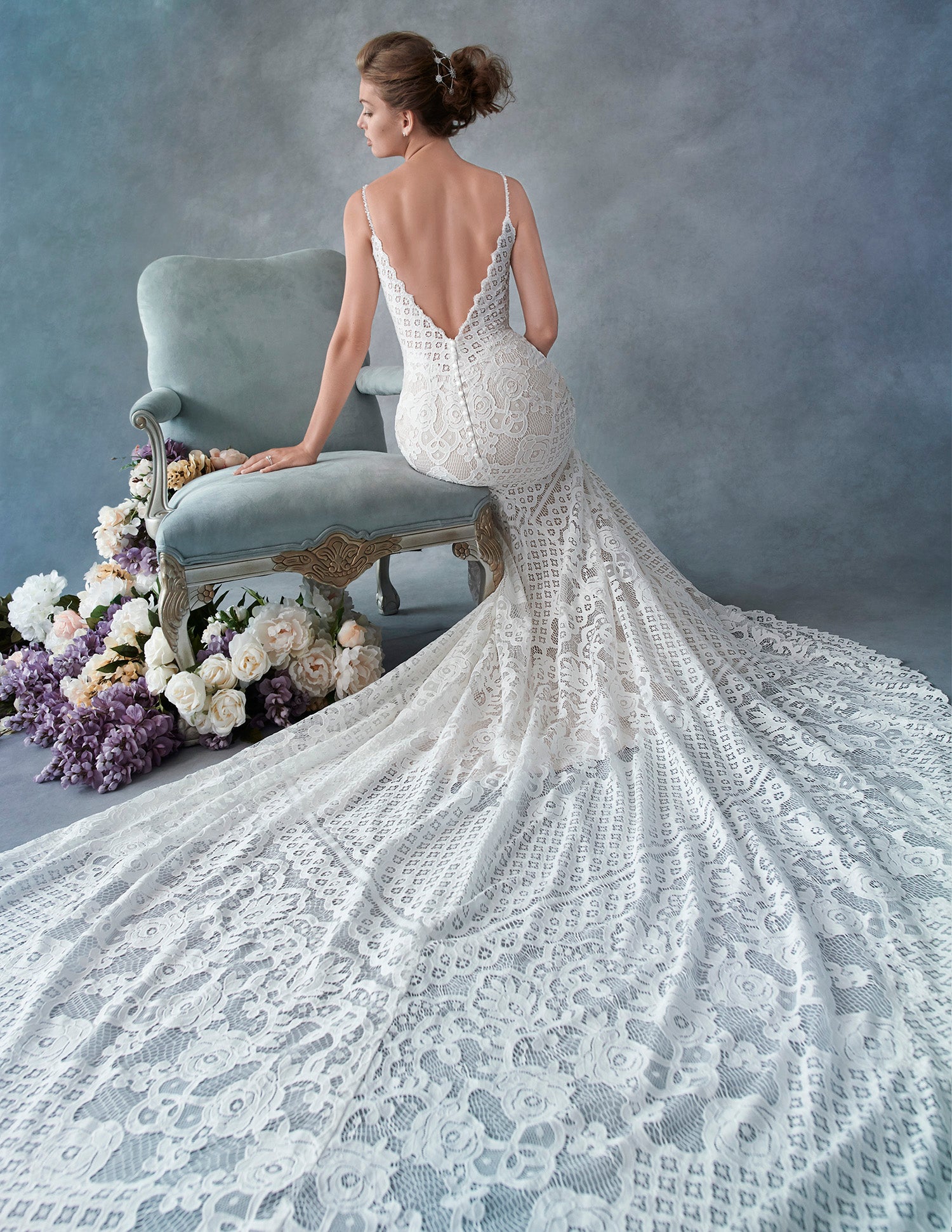 Kenneth L Robe Robe Romane – Boho chic avec traîne en pointe | Mariage Rive-Sud