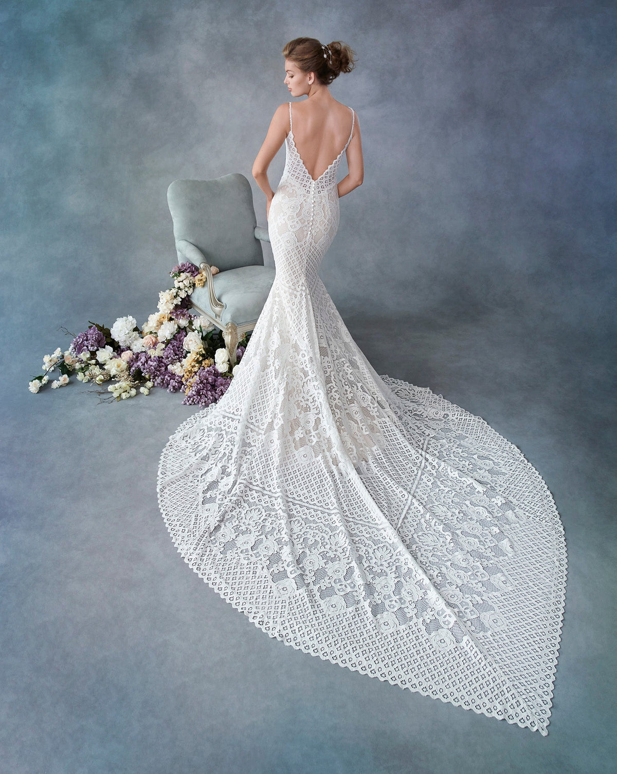 Kenneth L Robe Robe Romane – Boho chic avec traîne en pointe | Mariage Rive-Sud